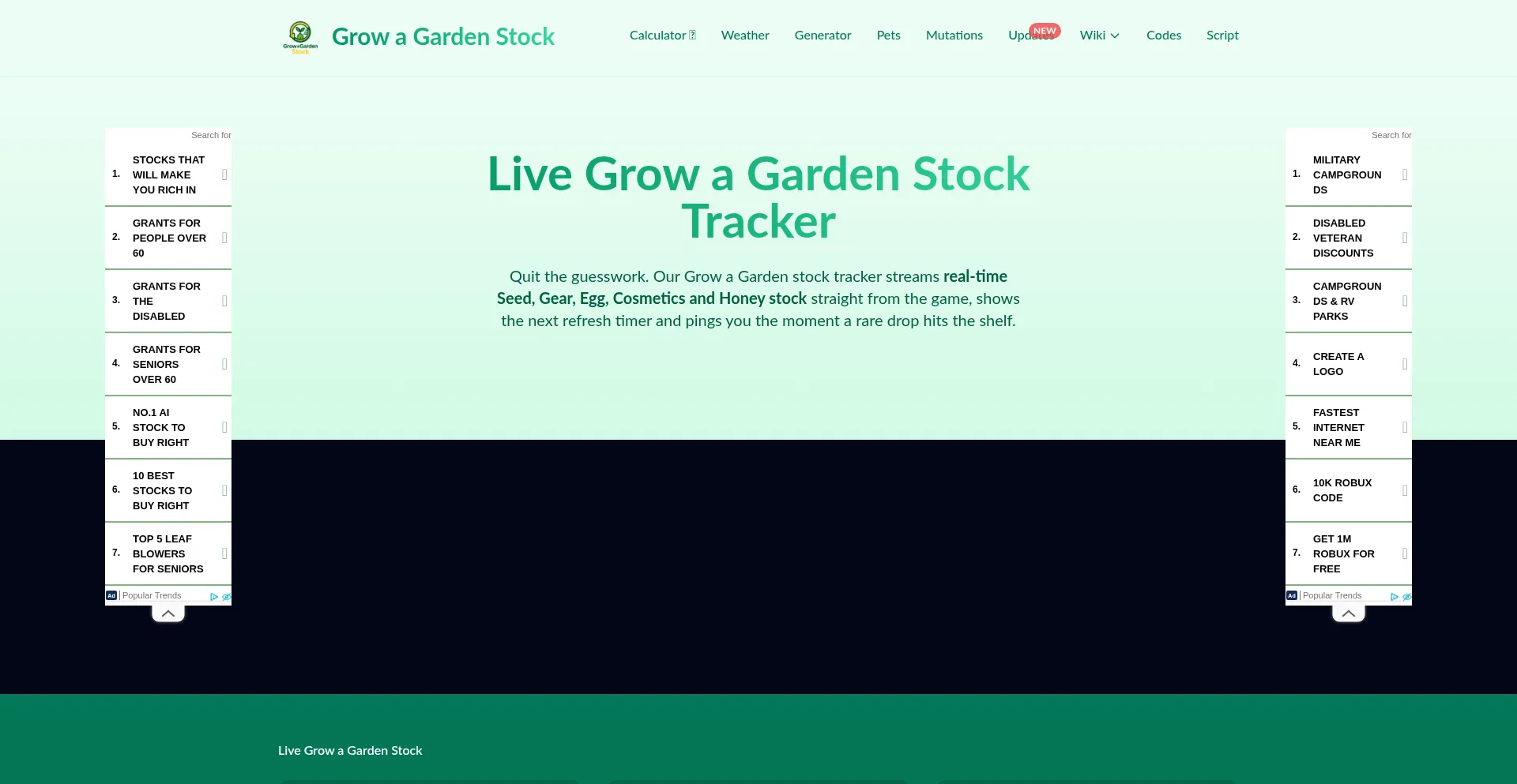 Website screenshot of Growagardenstock.com