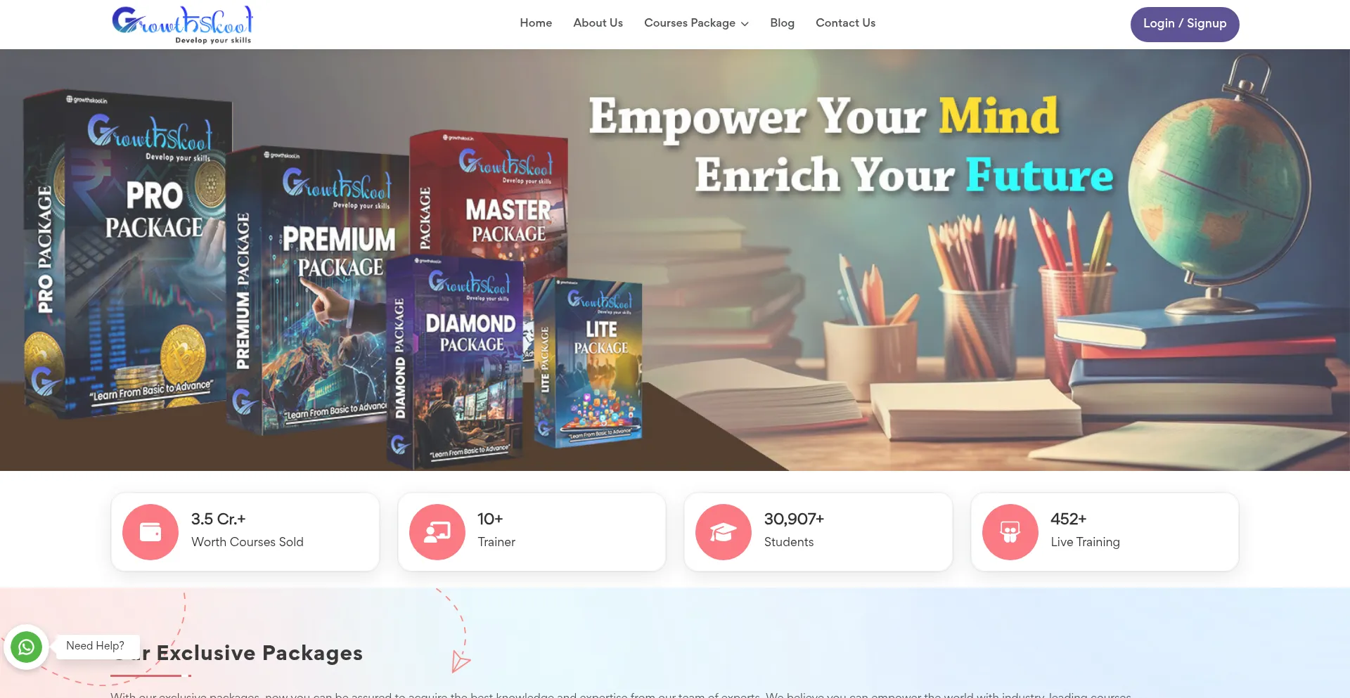 Website screenshot of Growthskool.org