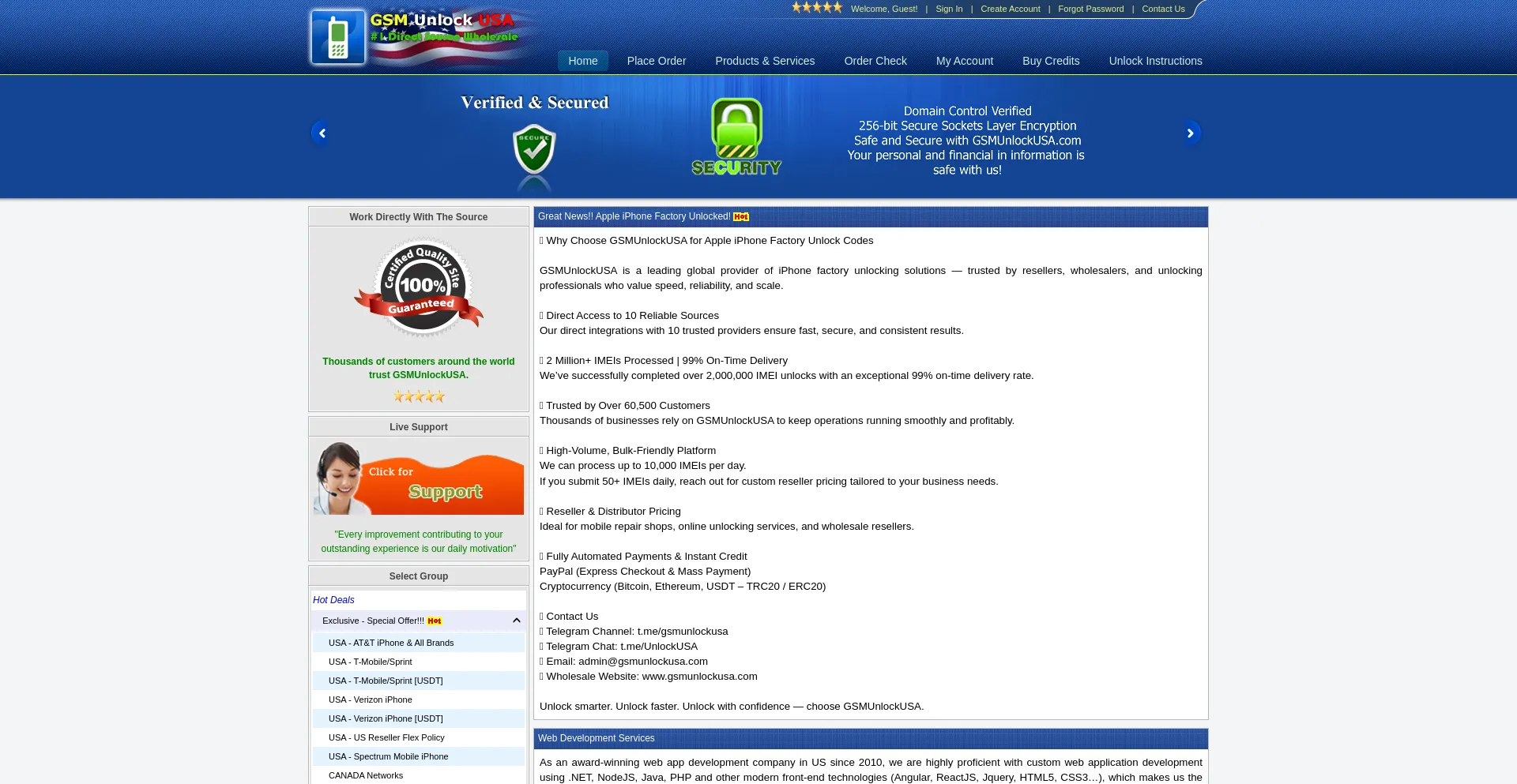 Website screenshot of Gsmunlockusa.com