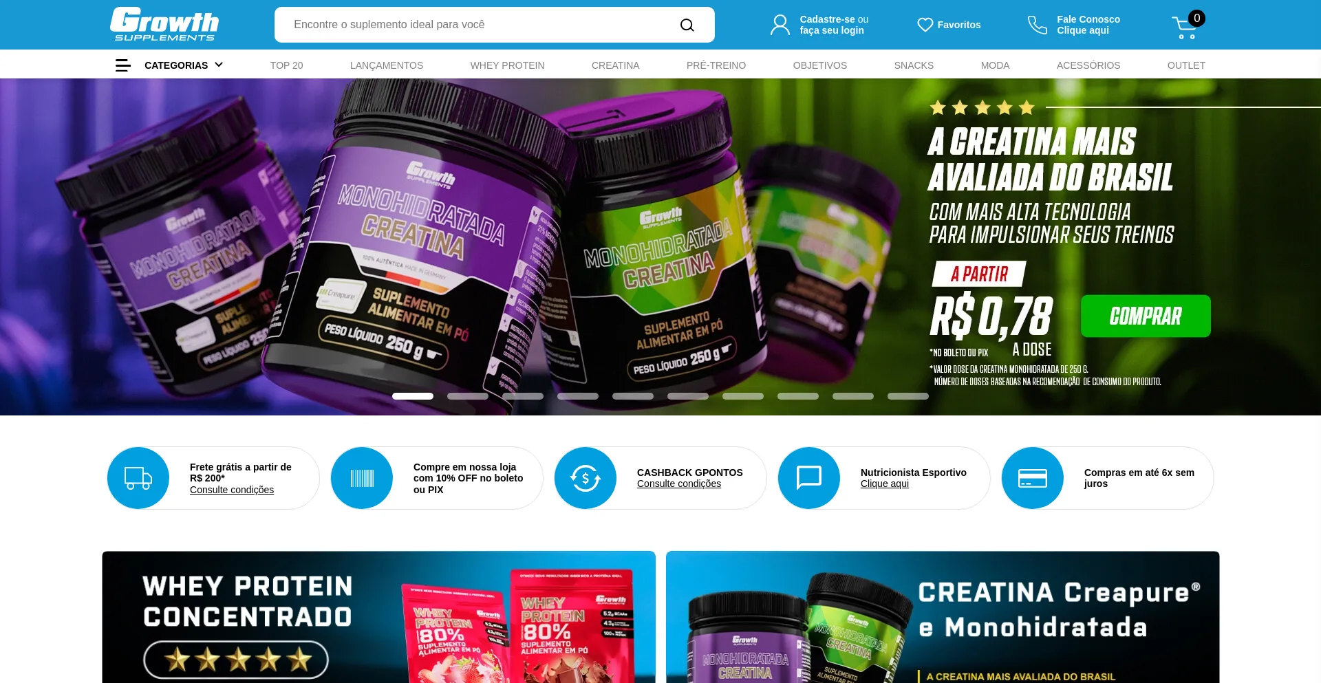Website screenshot of Gsuplementos.com.br