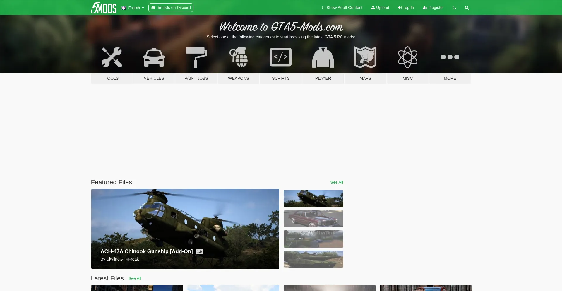 Website screenshot of Gta5-mods.com