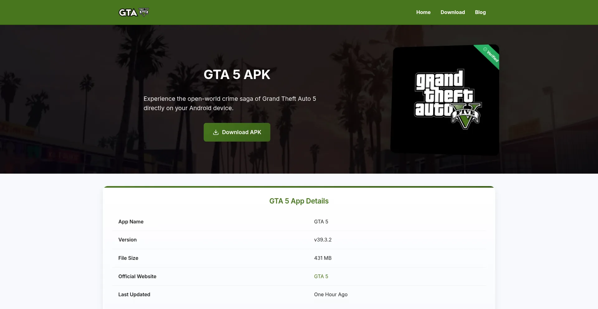 Website screenshot of Gta5download.com.co