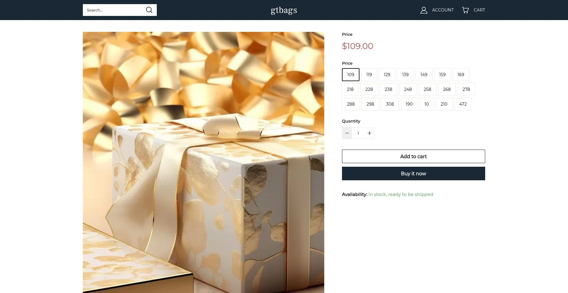 Website screenshot of Gtbags.myshoplaza.com