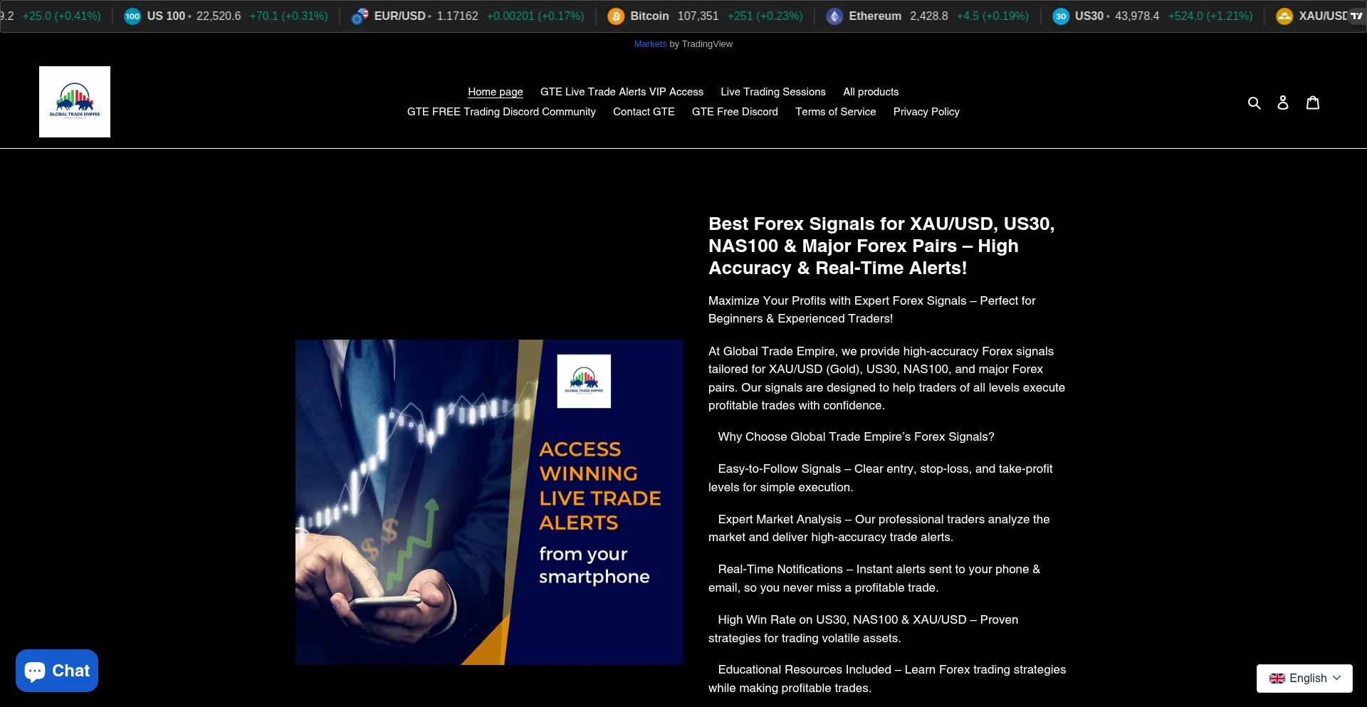 Website screenshot of Gteforextrading.com