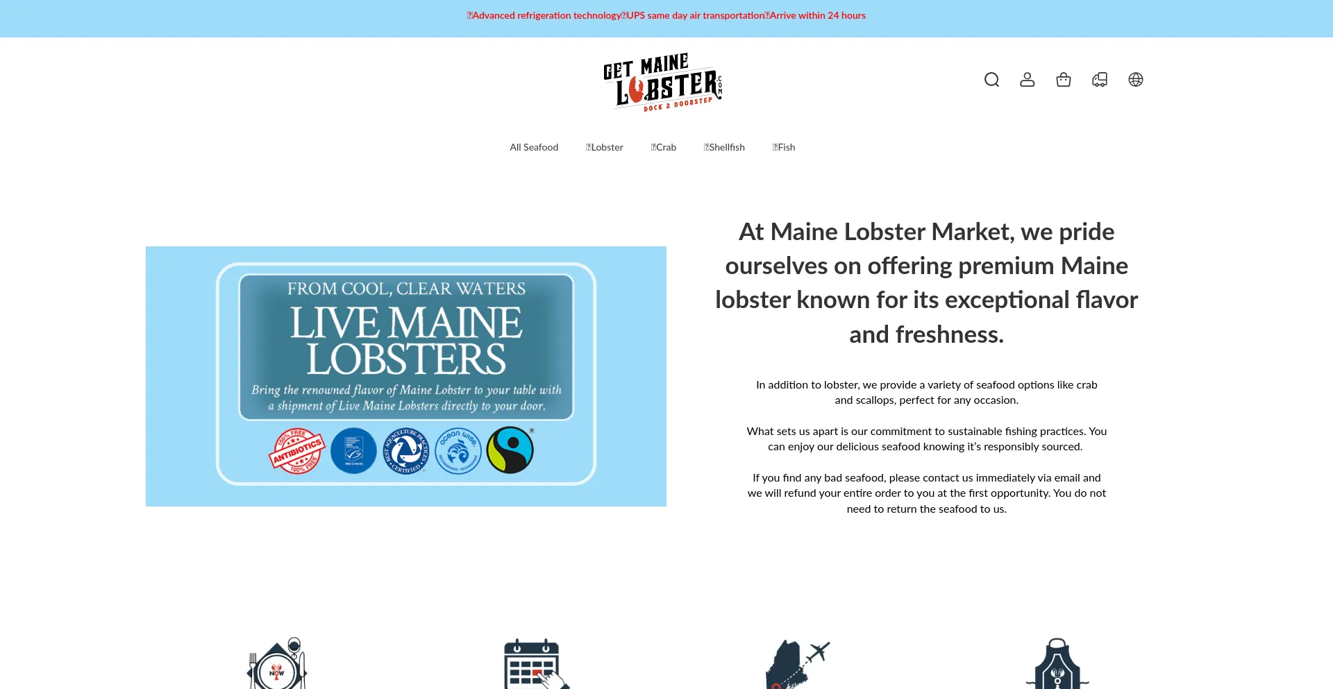 Website screenshot of Gtemainelobstershop.com