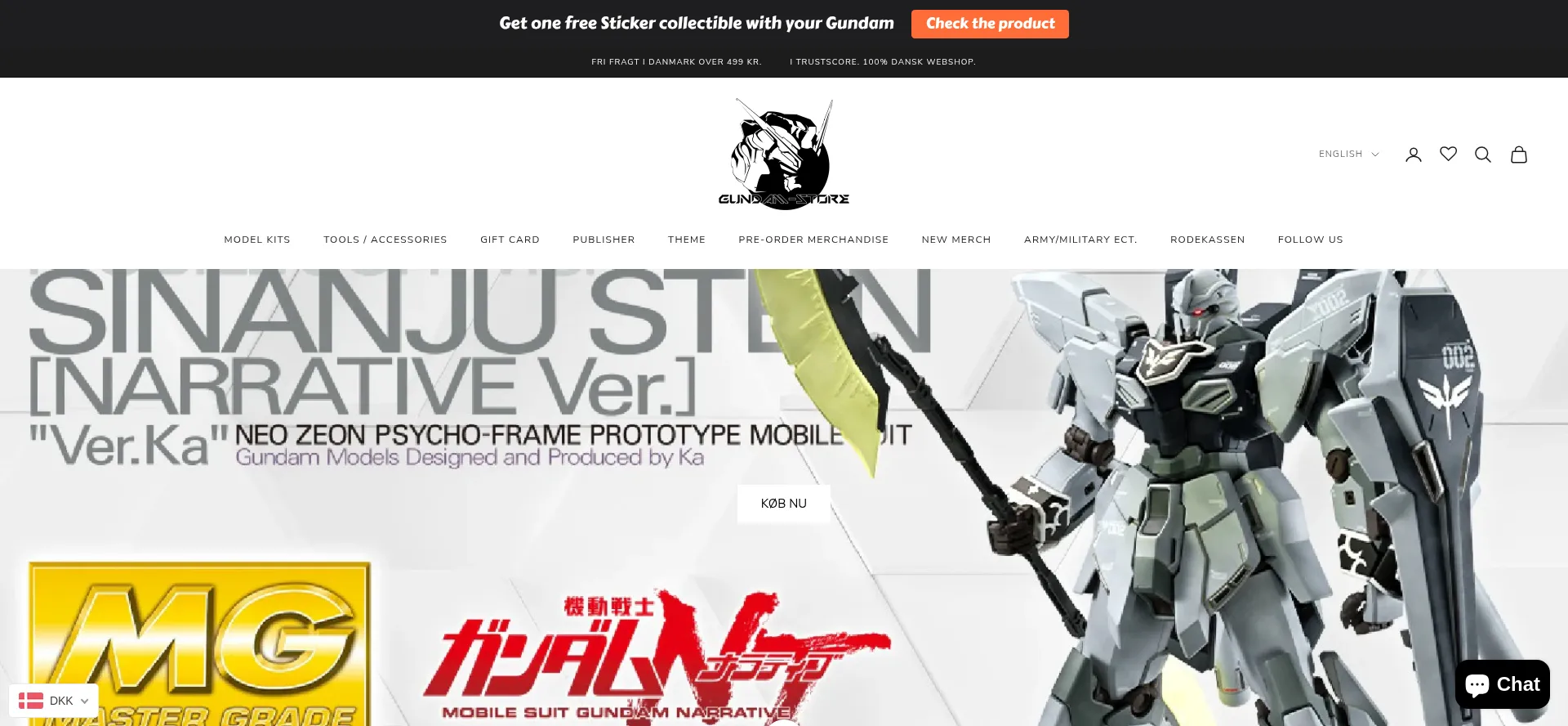 Website screenshot of Gundam-store.dk