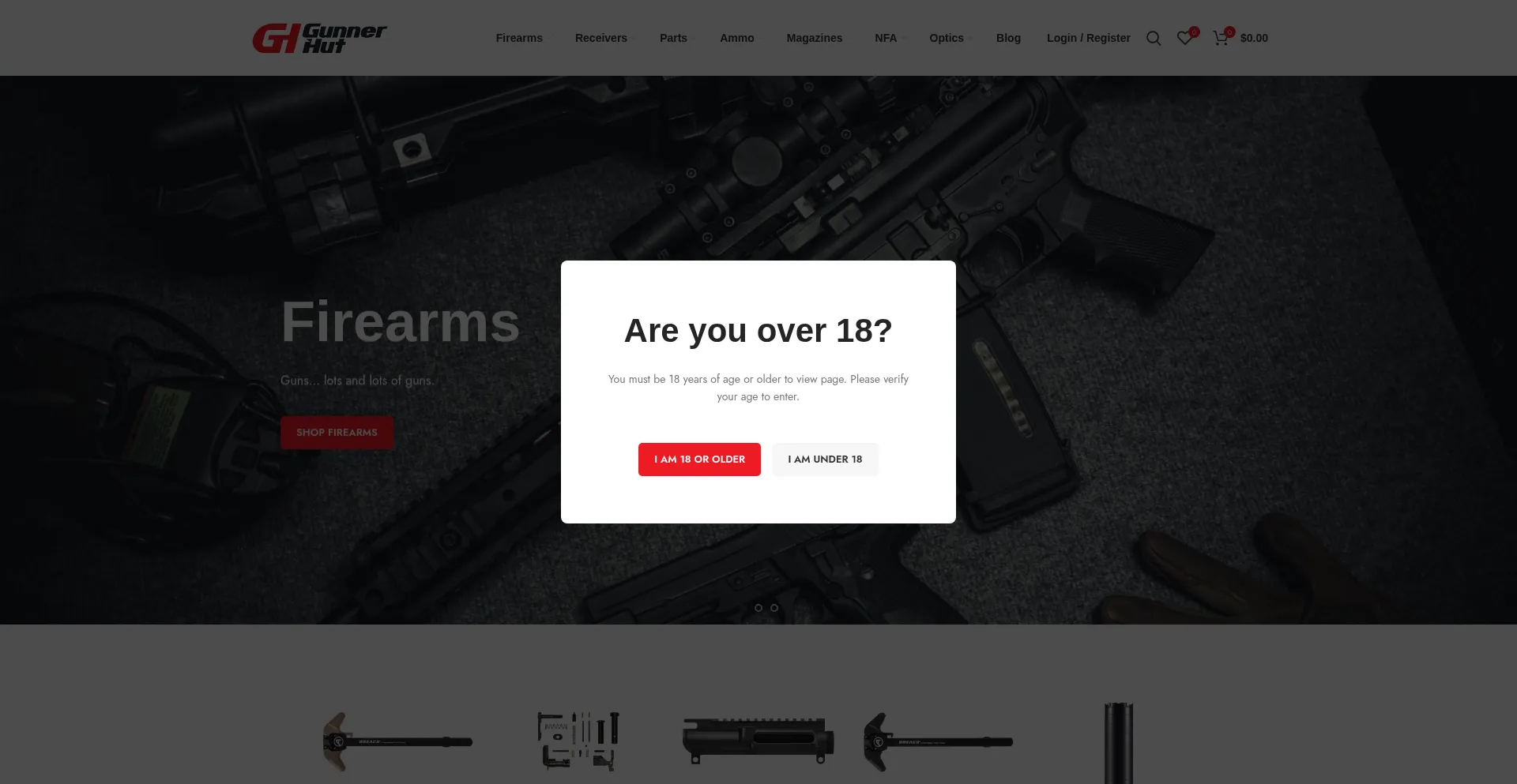 Website screenshot of Gunnerhut.com