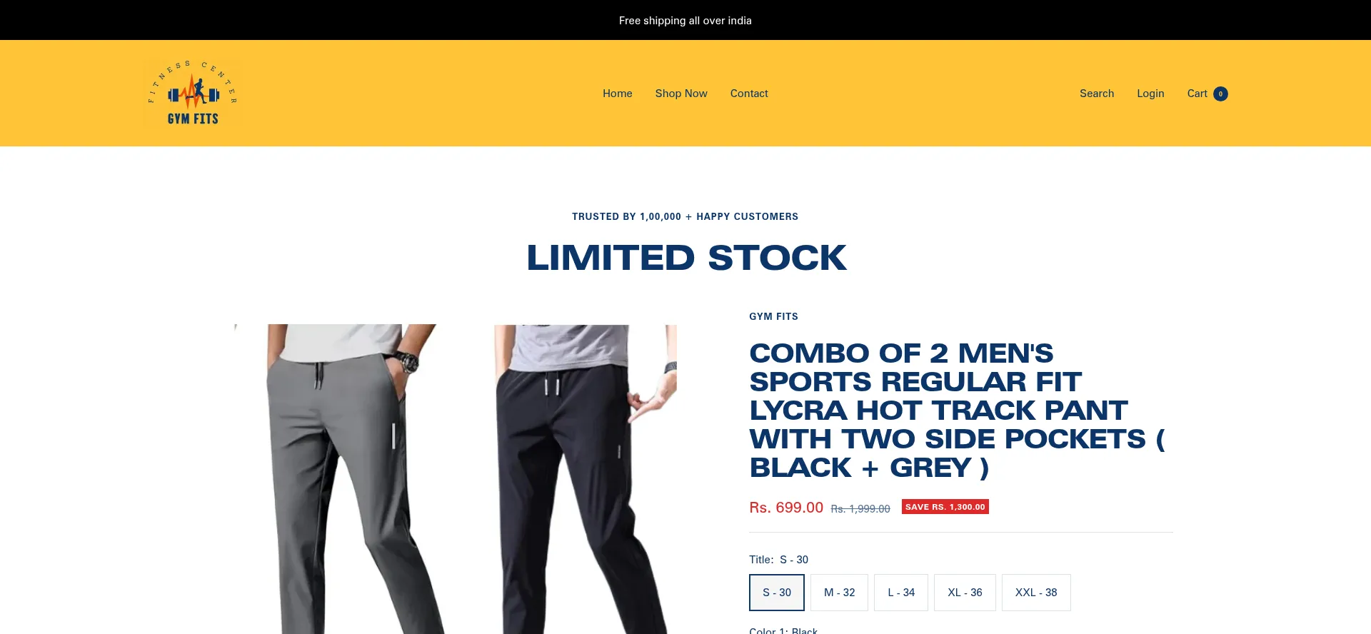 Website screenshot of Gymfits.in