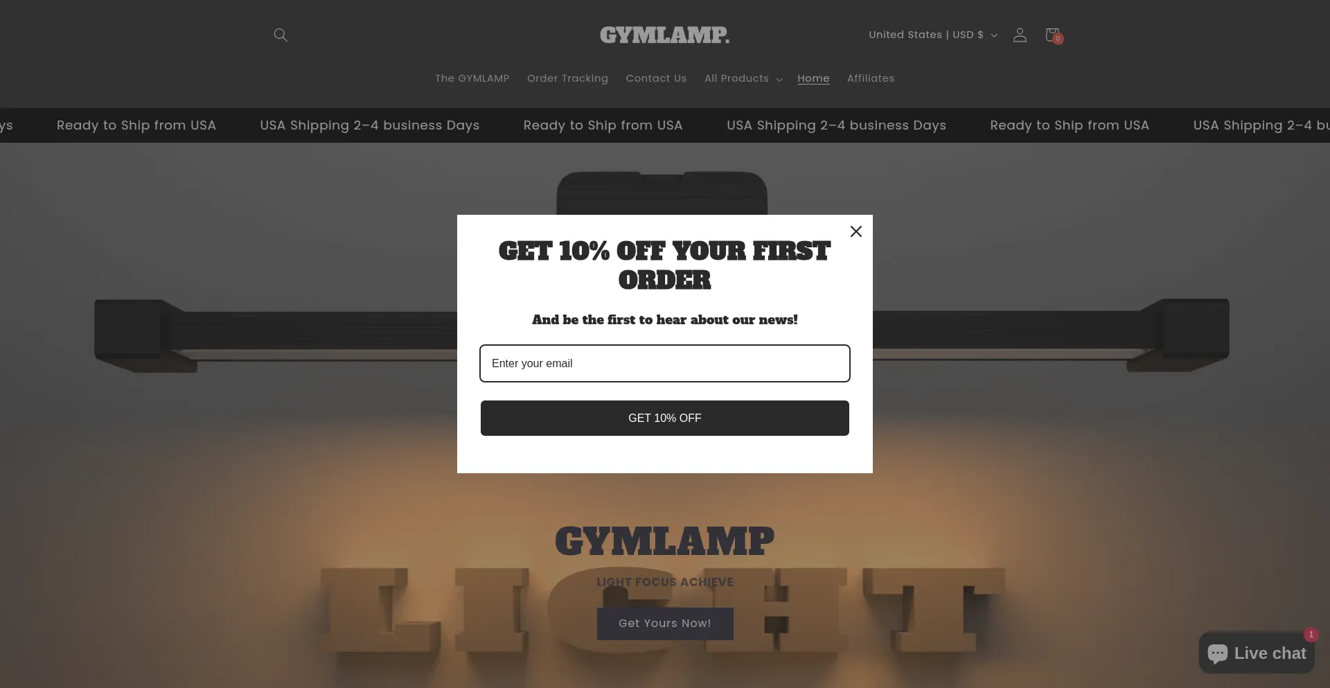 Website screenshot of Gymlamp.store