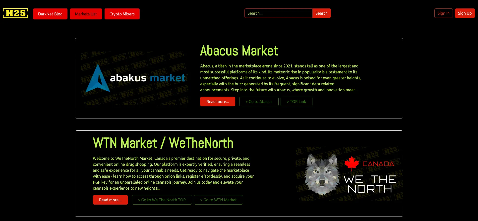Website screenshot of H25.io