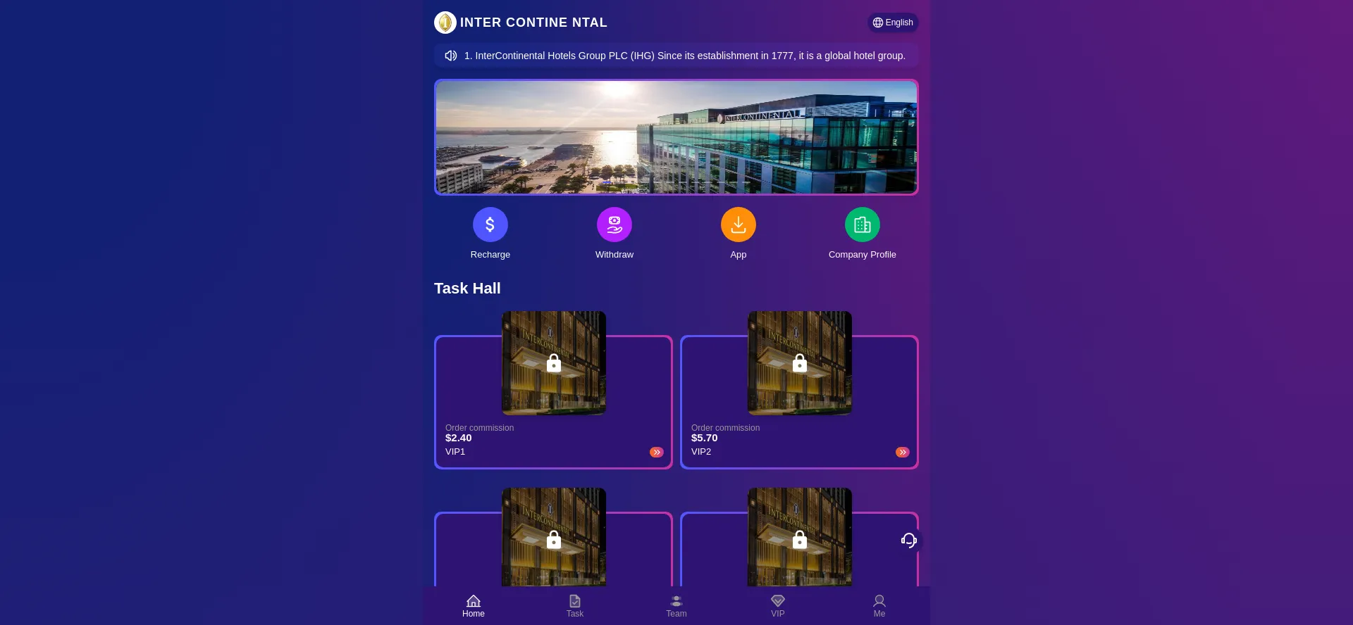 Website screenshot of H5.ihg-vip.net