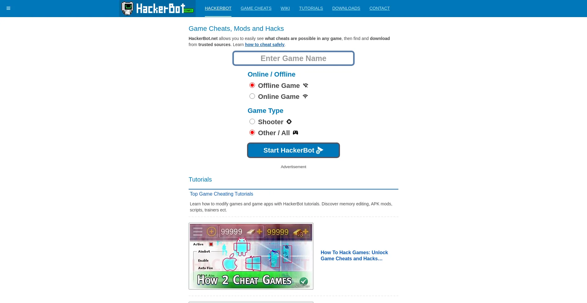 Website screenshot of Hackerbot.net