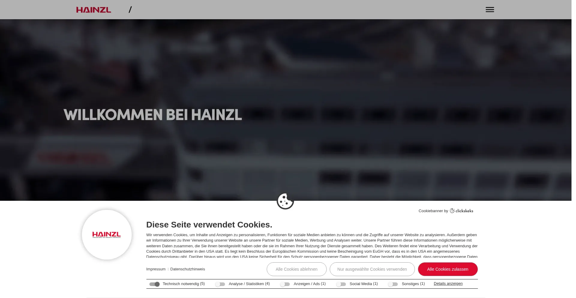 Website screenshot of Hainzl.at