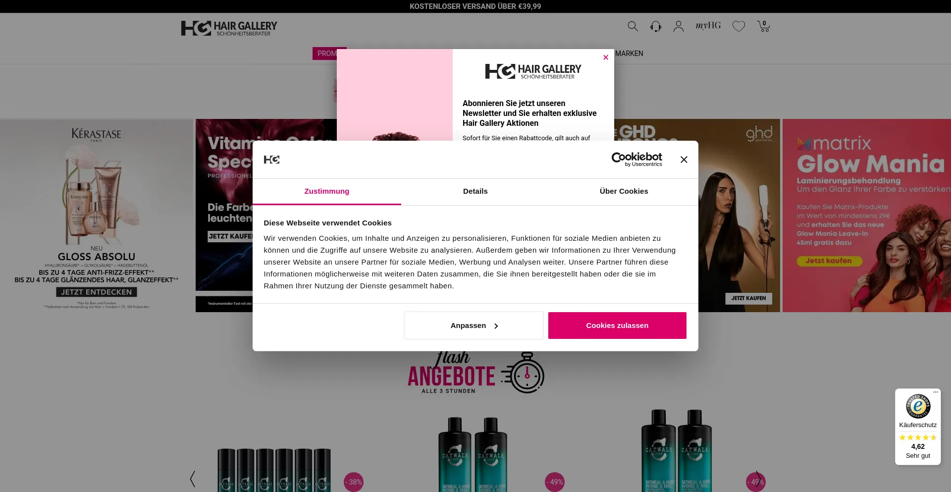 Website screenshot of Hair-gallery.de