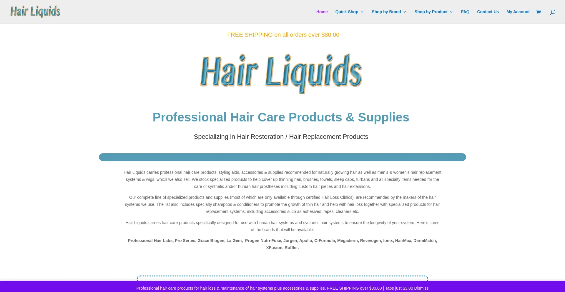 Website screenshot of Hairliquids.com