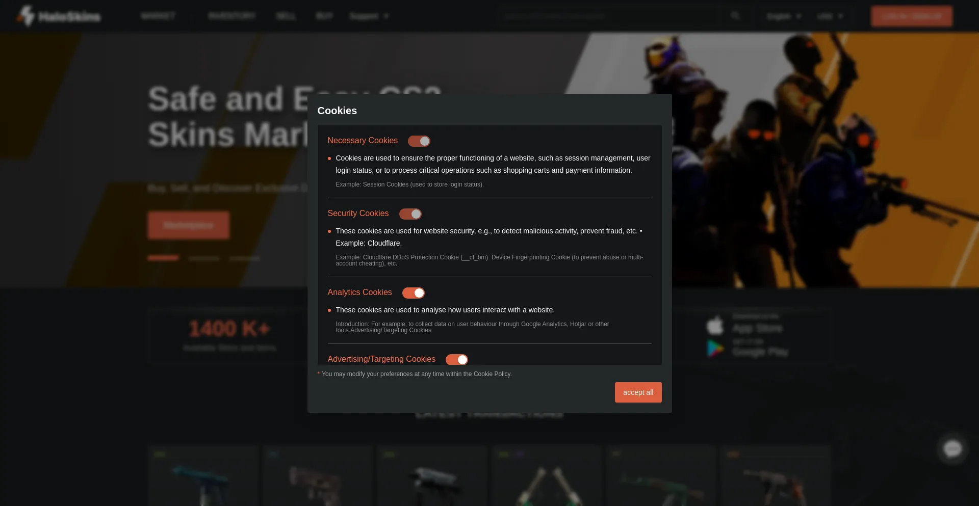 Website screenshot of Haloskins.com