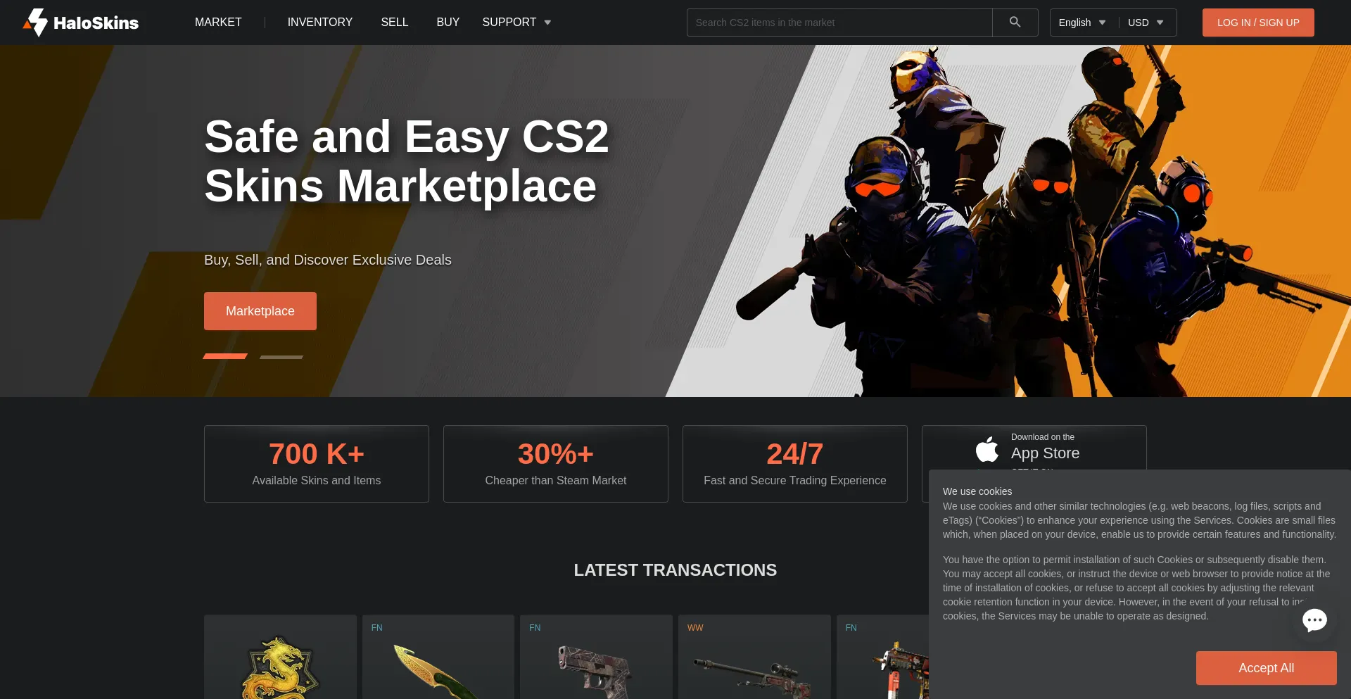 Website screenshot of Haloskins.io
