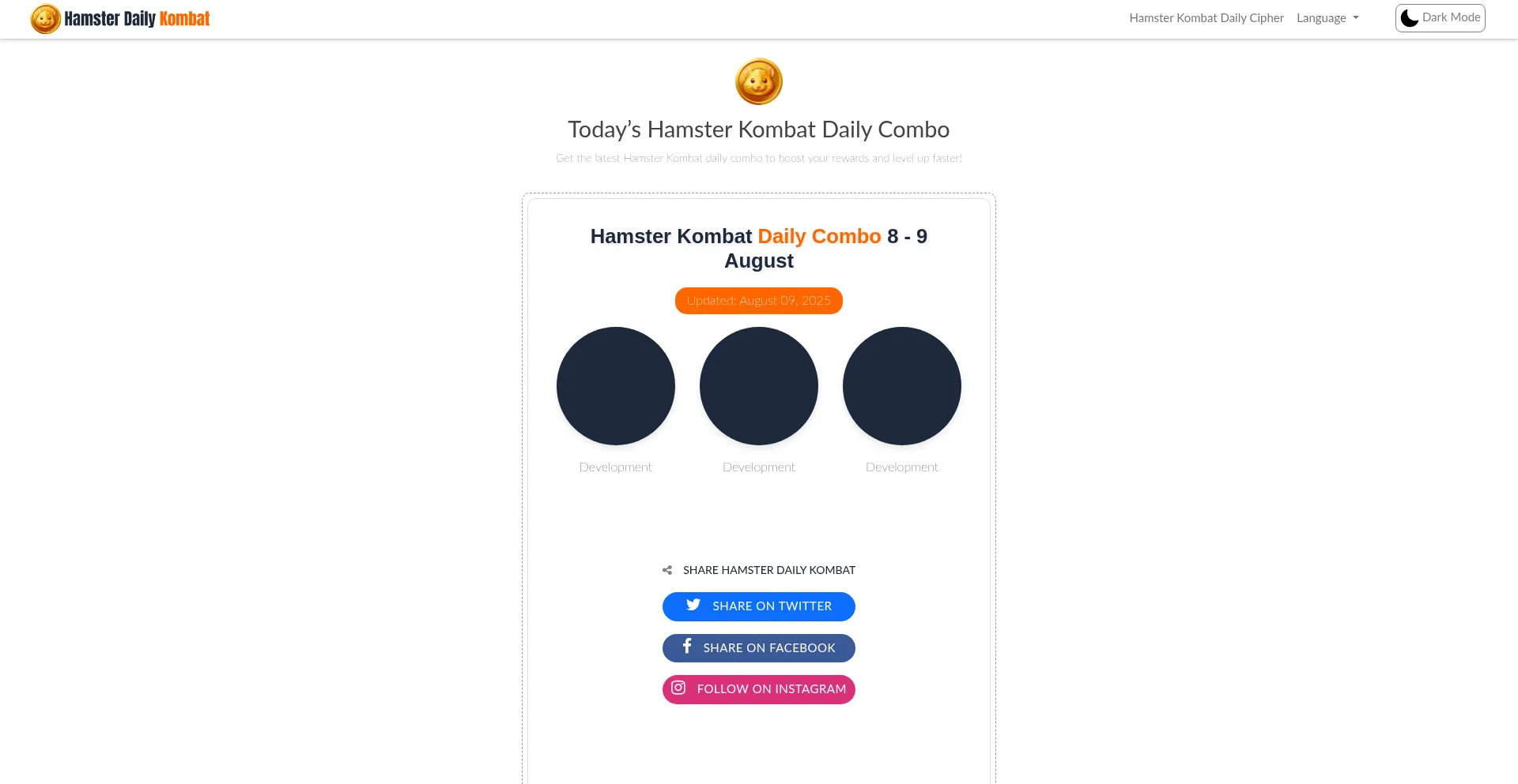 Website screenshot of Hamsterdailykombat.com