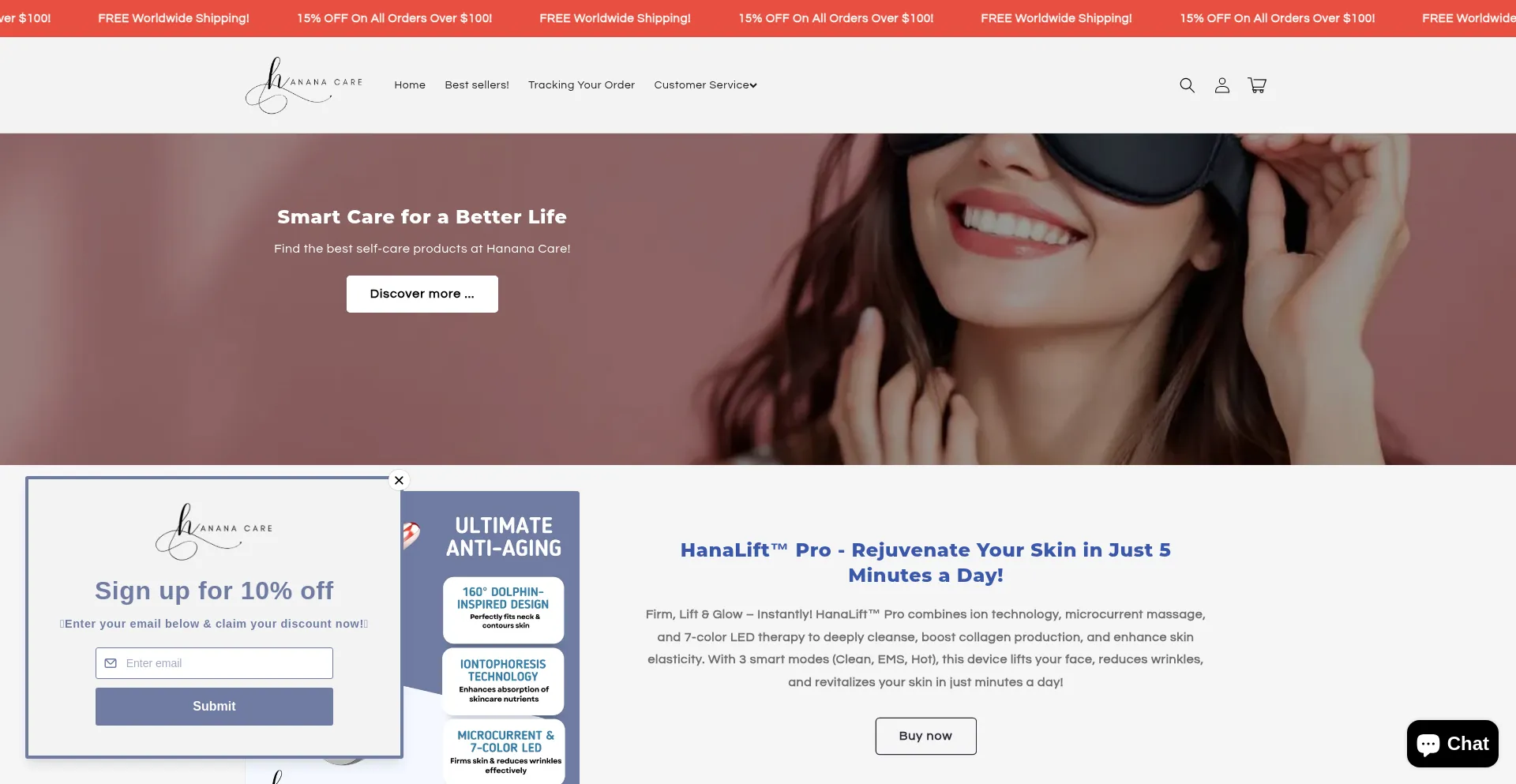Website screenshot of Hananastore.net