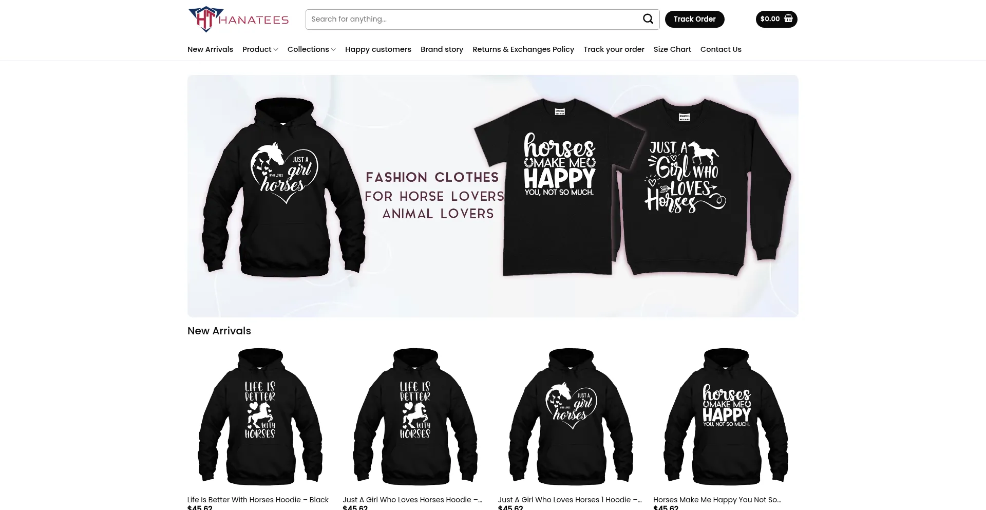Website screenshot of Hanatees.com