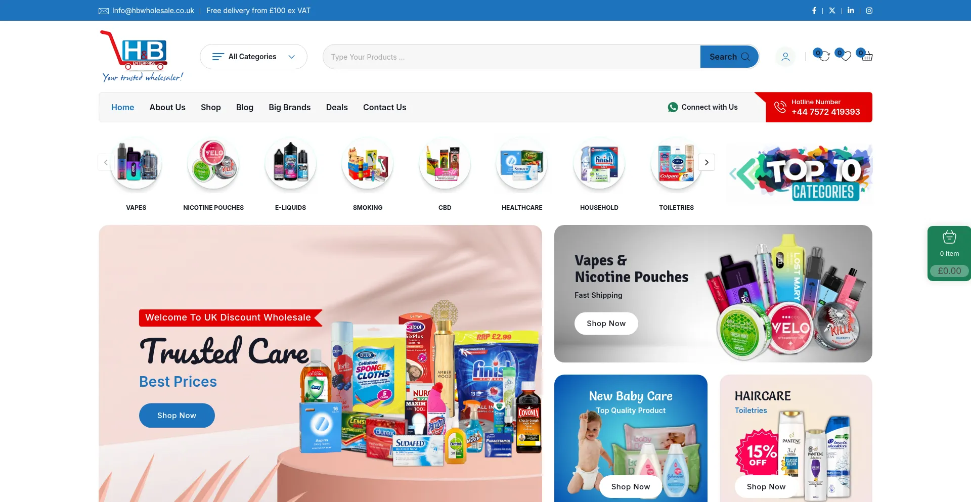 Website screenshot of Handbwholesale.co.uk