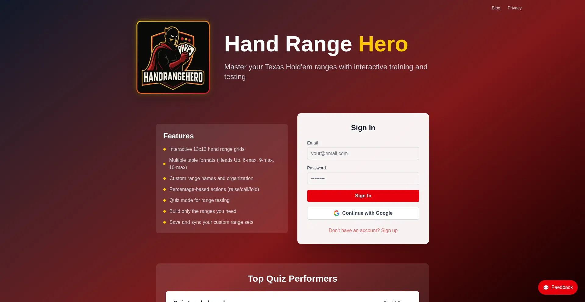 Website screenshot of Handrangehero.com