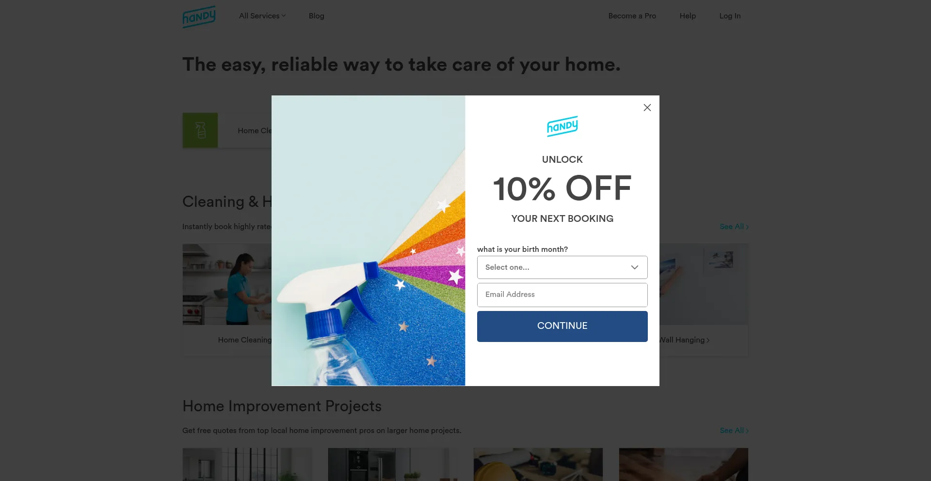 Website screenshot of Handy.com