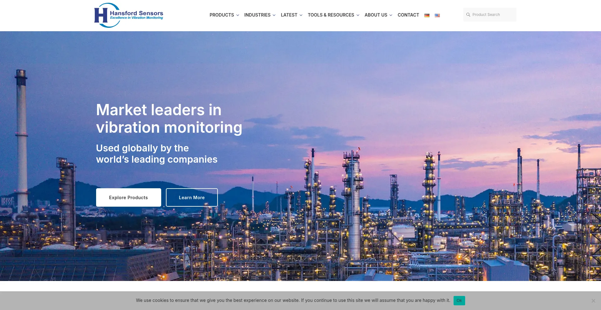 Website screenshot of Hansfordsensors.com