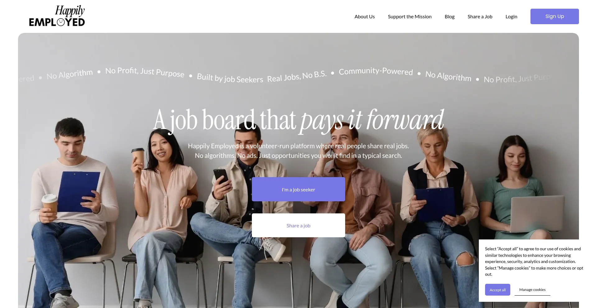 Website screenshot of Happilyemployed.org