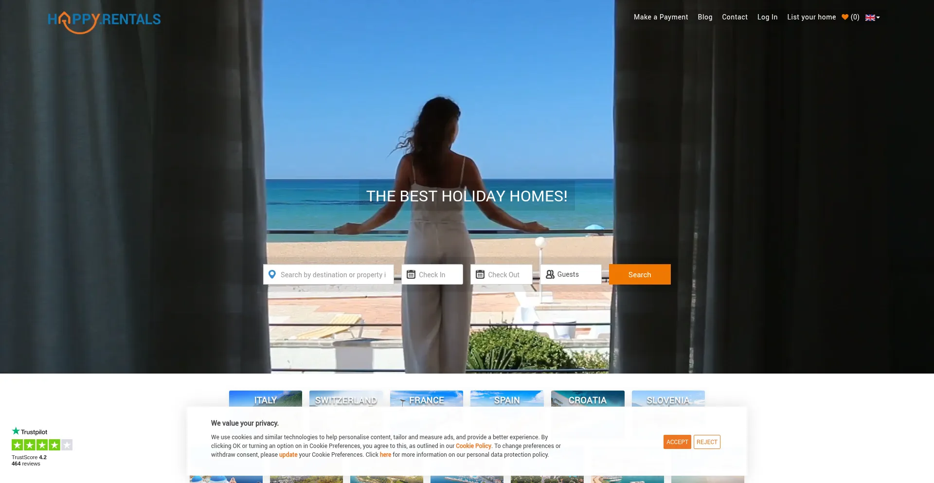 Website screenshot of Happyholidayhomes.net