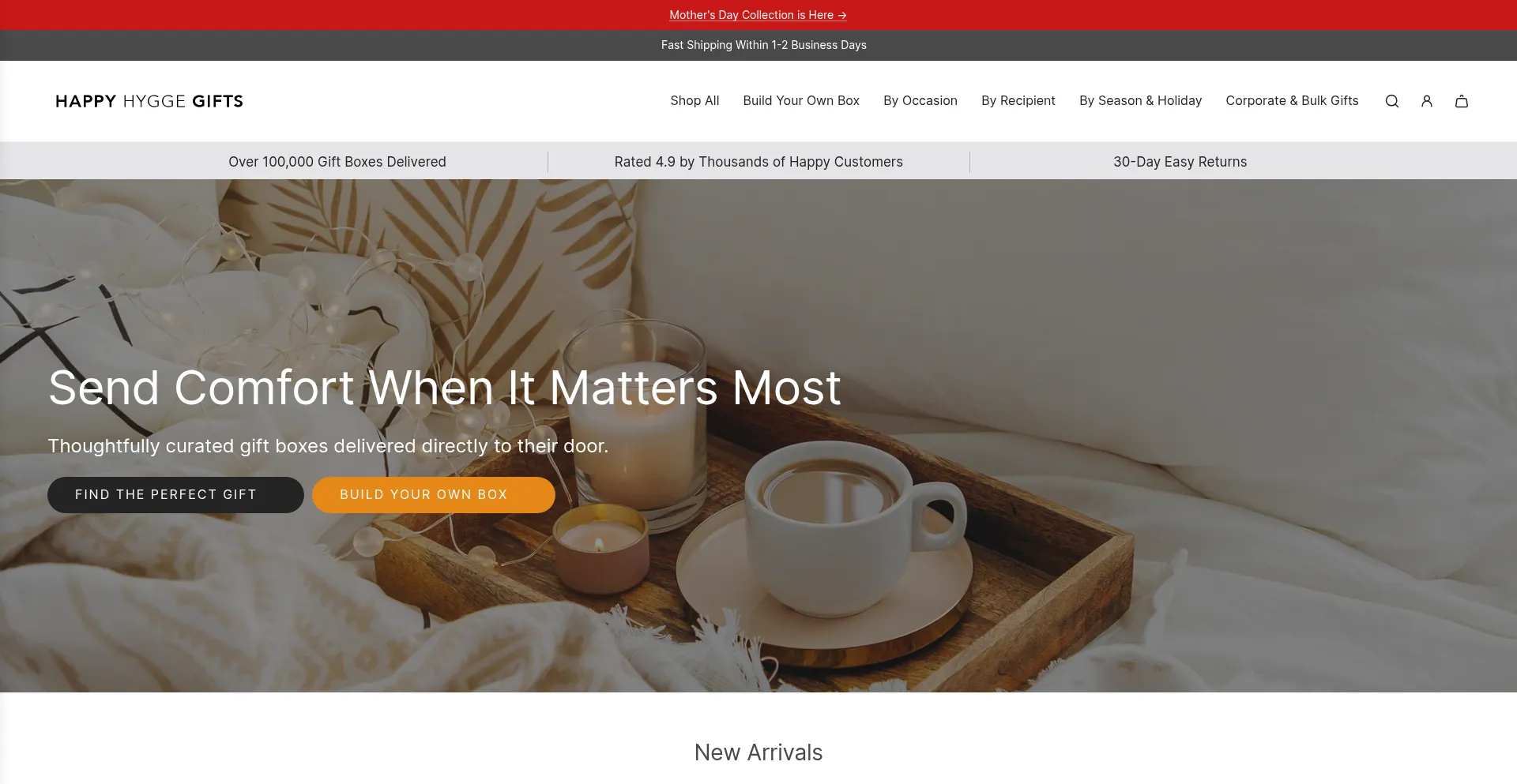 Website screenshot of Happyhyggegifts.com