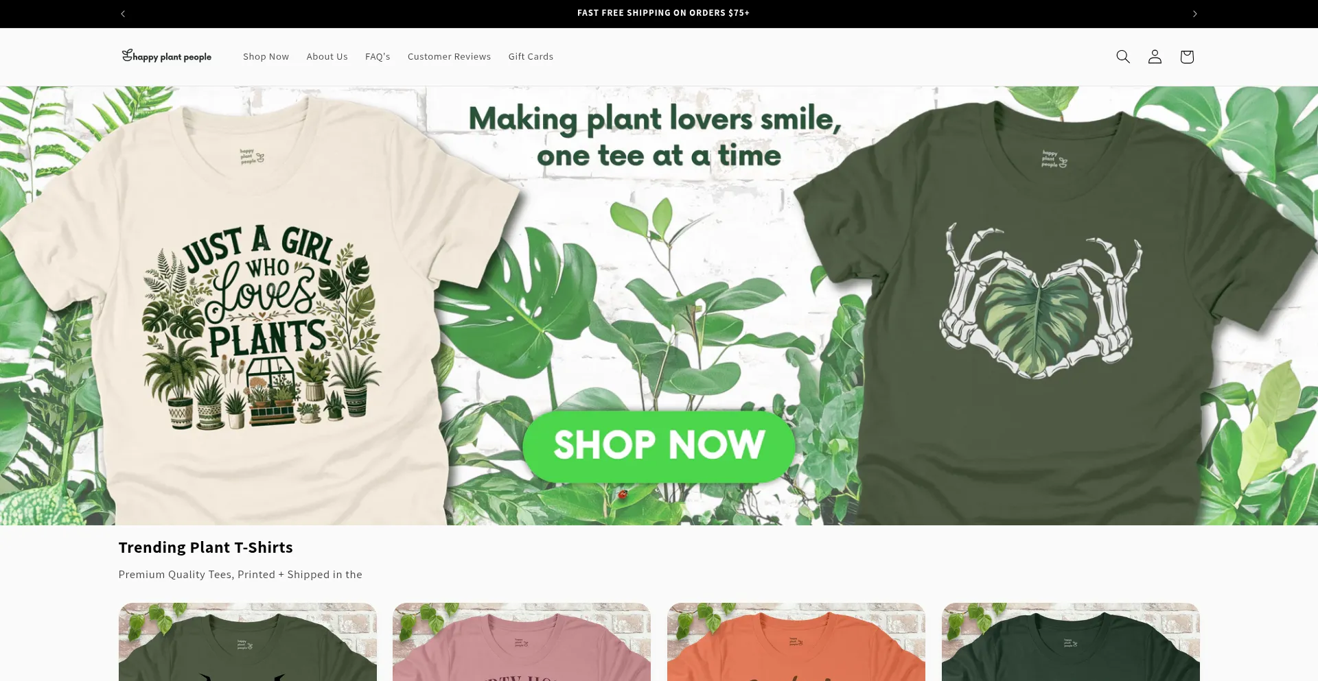 Website screenshot of Happyplantpeople.store