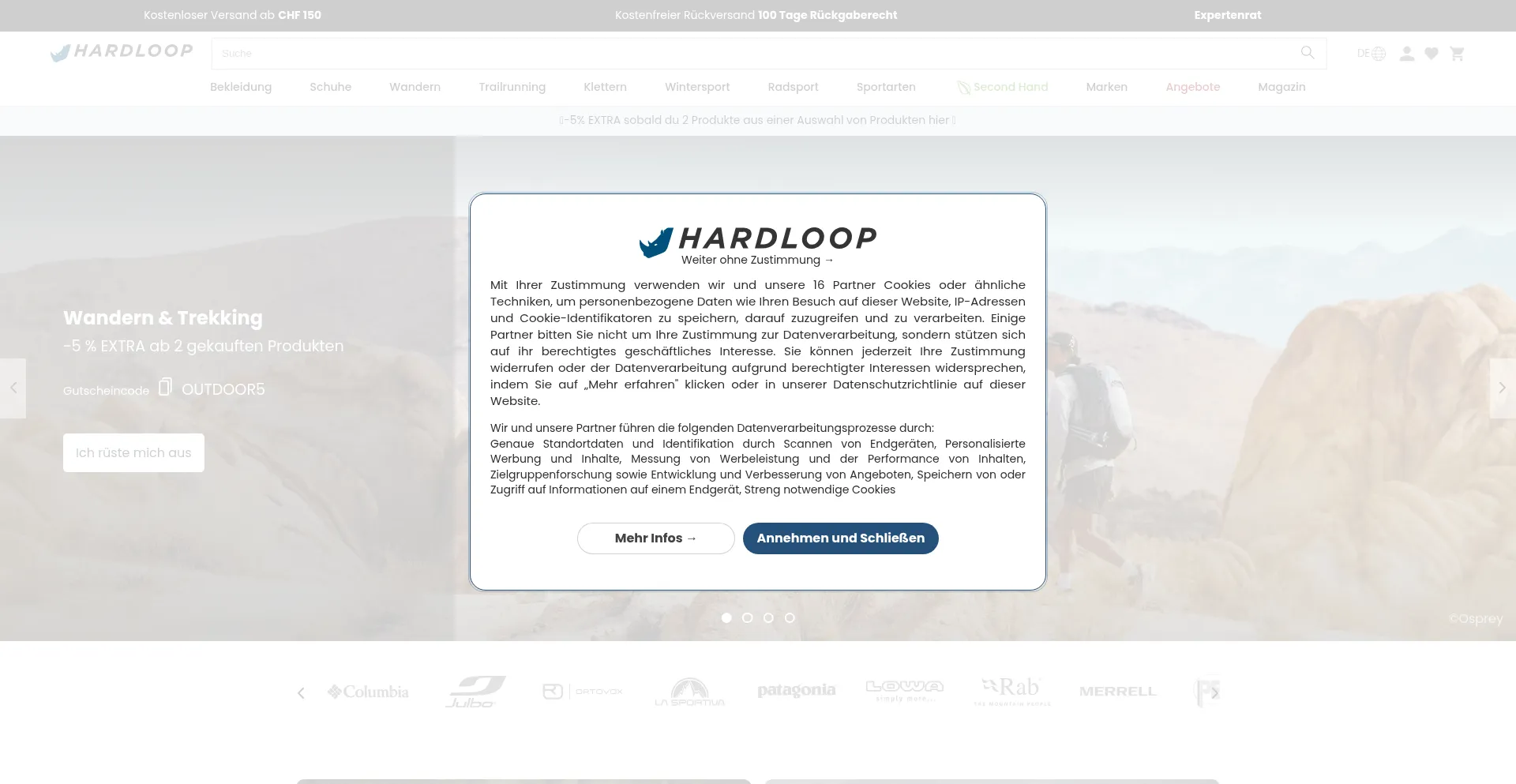 Website screenshot of Hardloop.ch