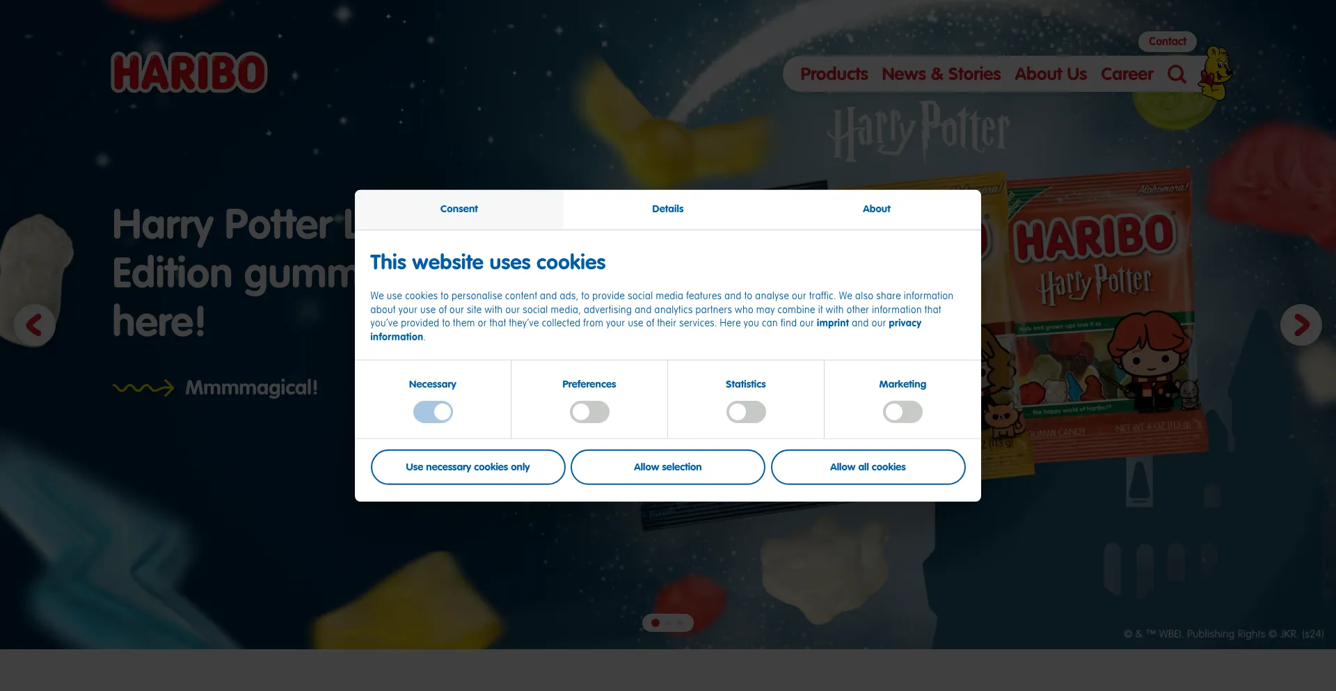 Website screenshot of Haribo.com