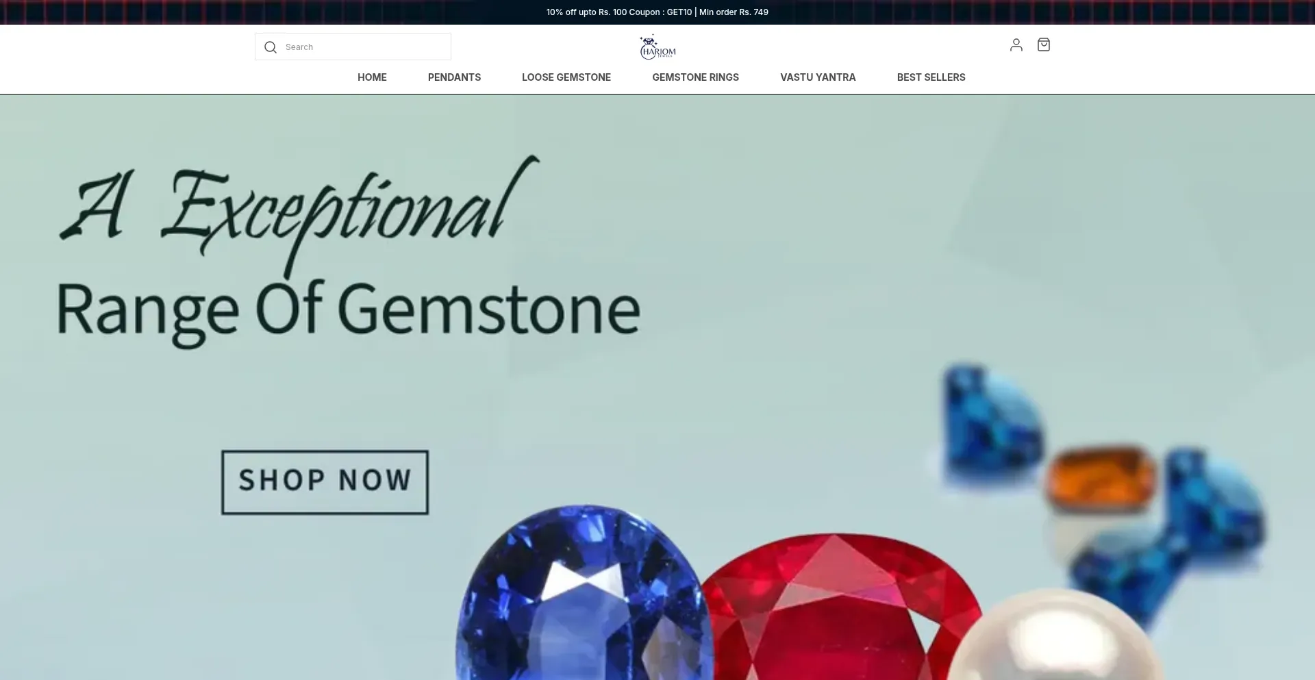 Website screenshot of Hariomjewels.com
