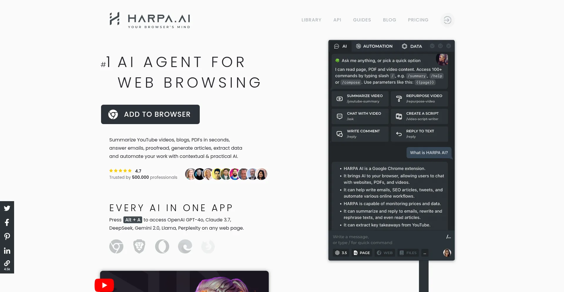 Website screenshot of Harpa.ai