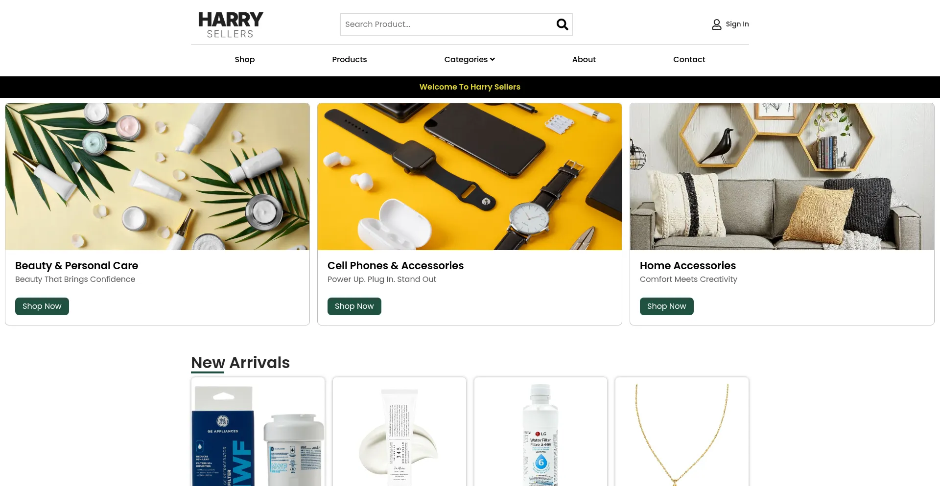 Website screenshot of Harrysellers.com