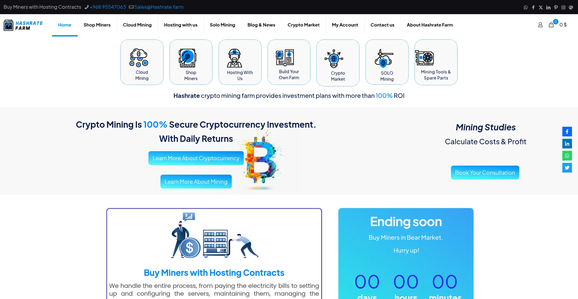 Website screenshot of Hashrate.farm