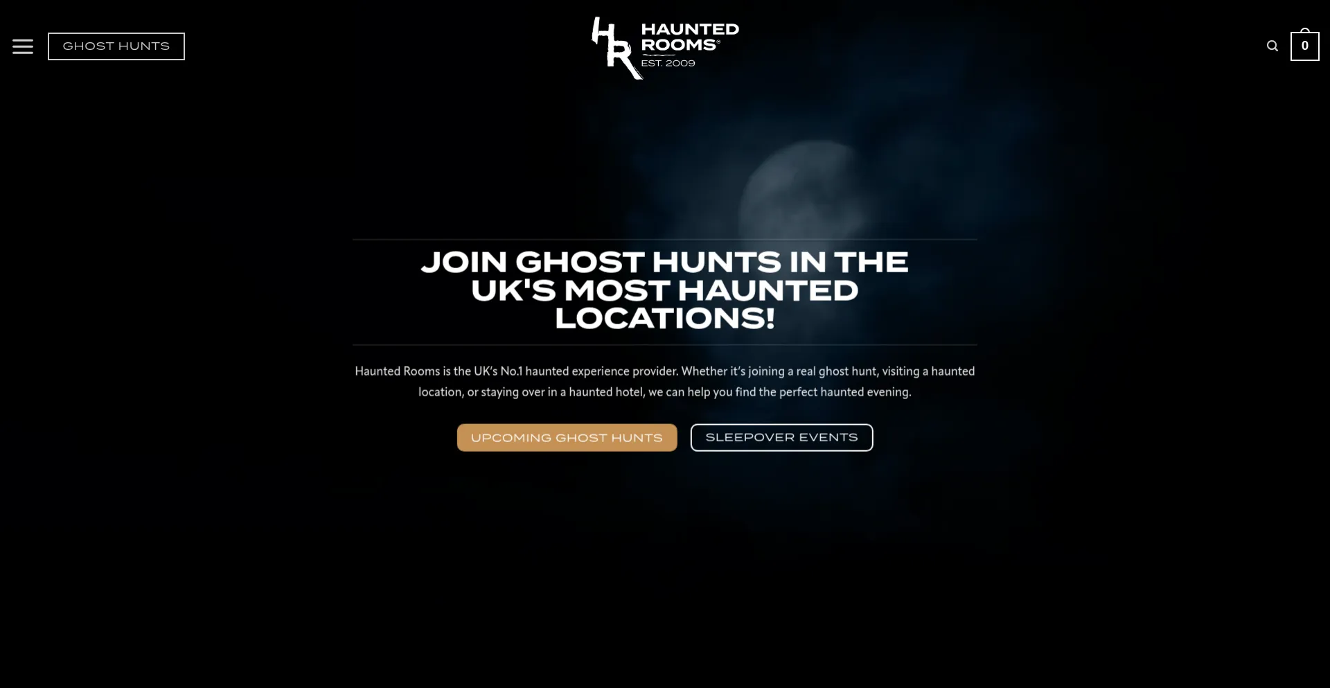 Website screenshot of Hauntedrooms.co.uk