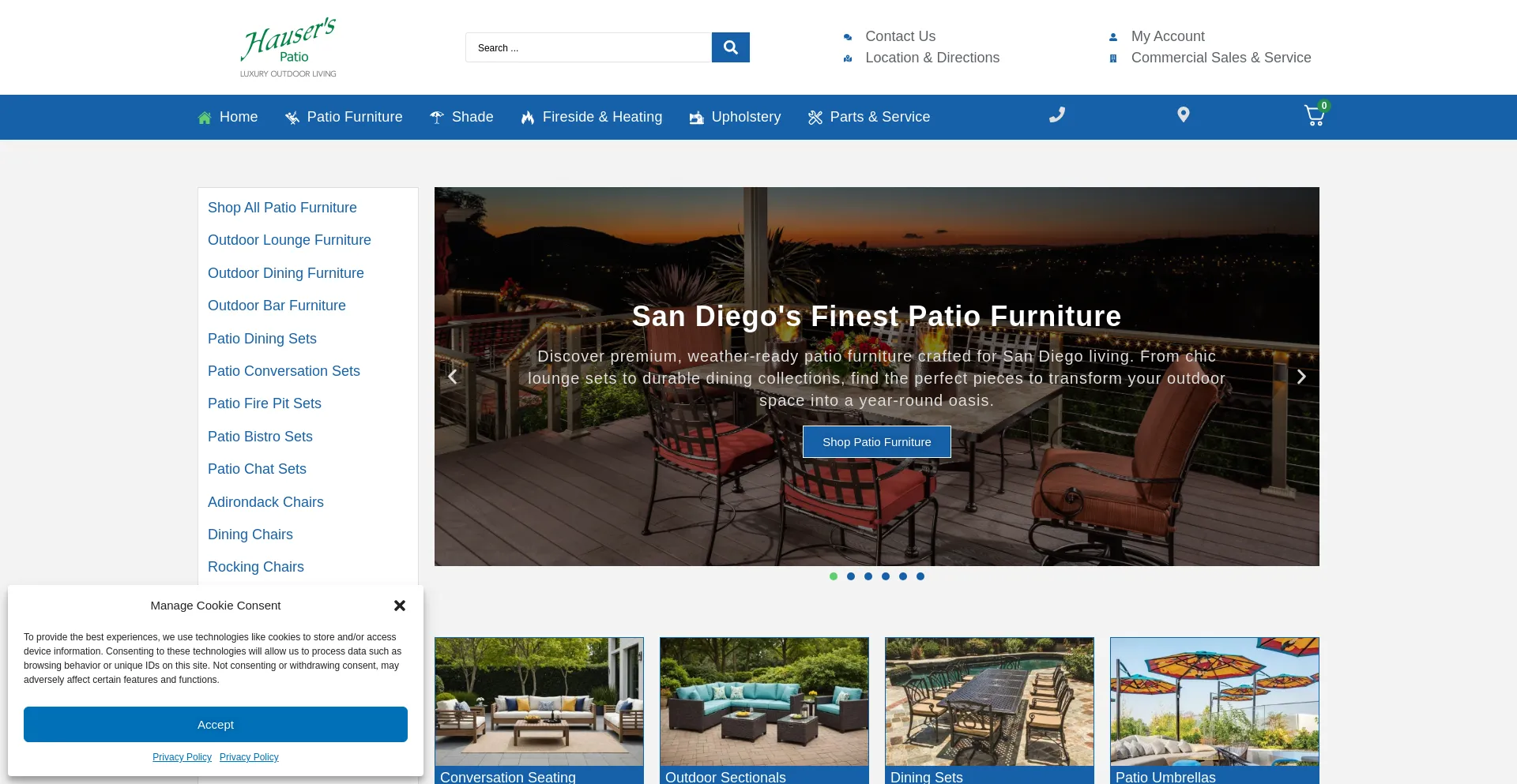 Website screenshot of Hauserspatio.com