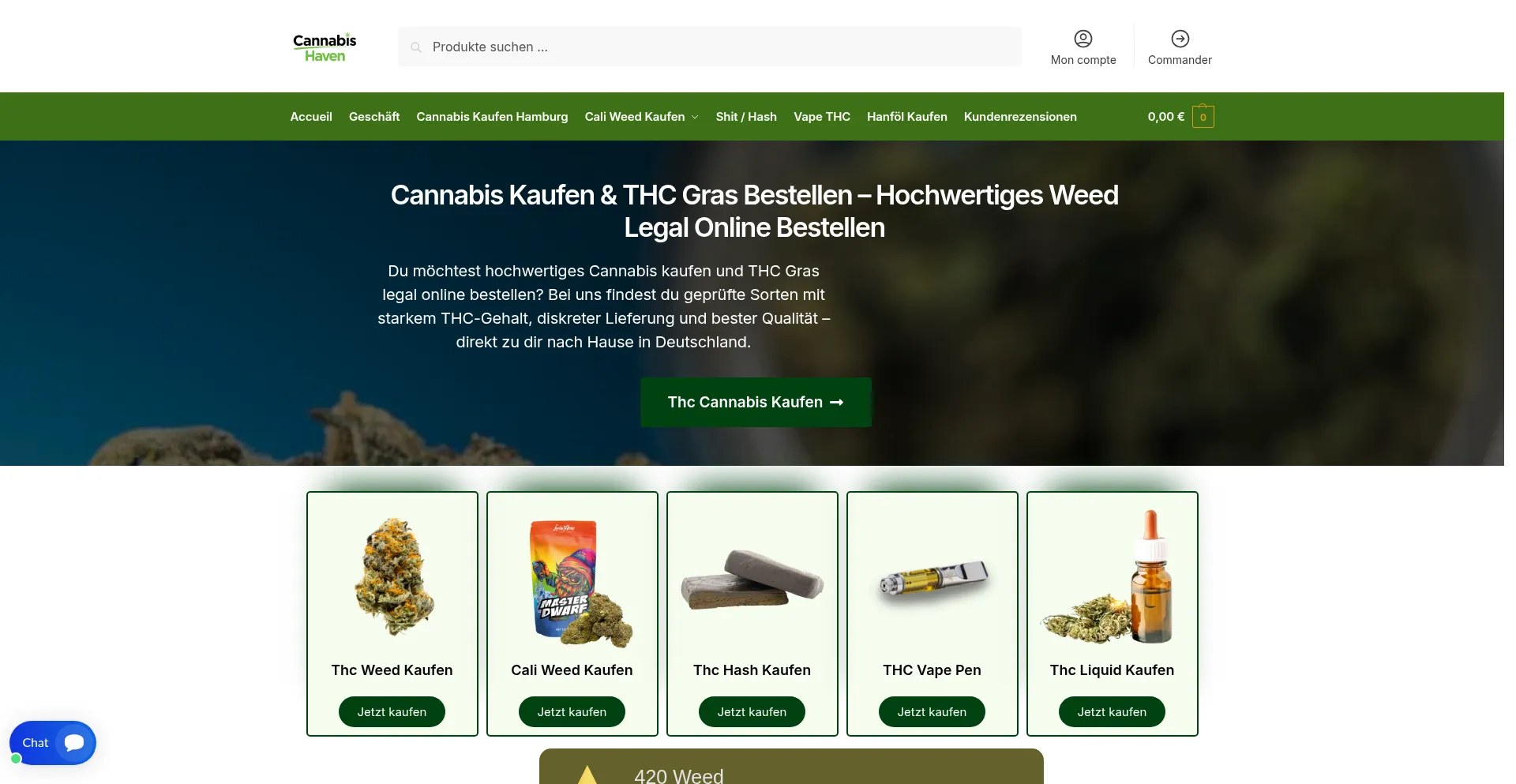 Website screenshot of Havencannabisshop.de