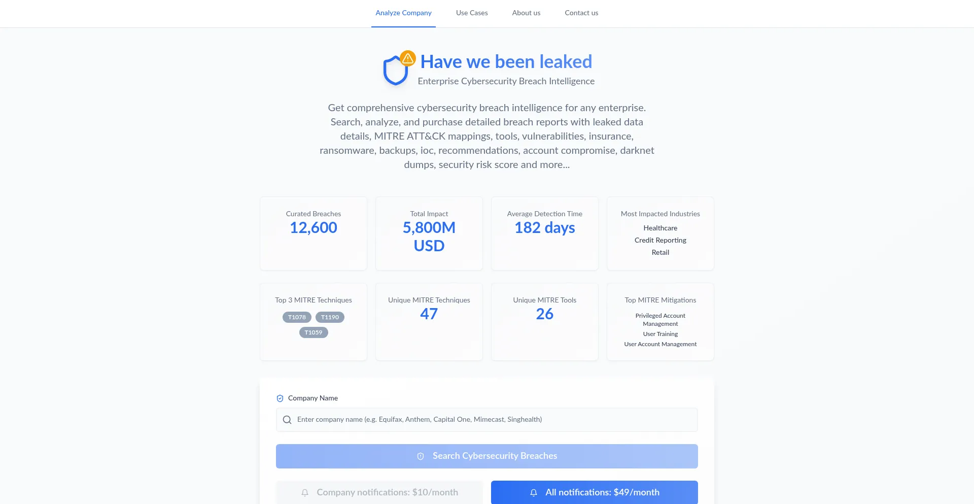 Website screenshot of Havewebeenleaked.io