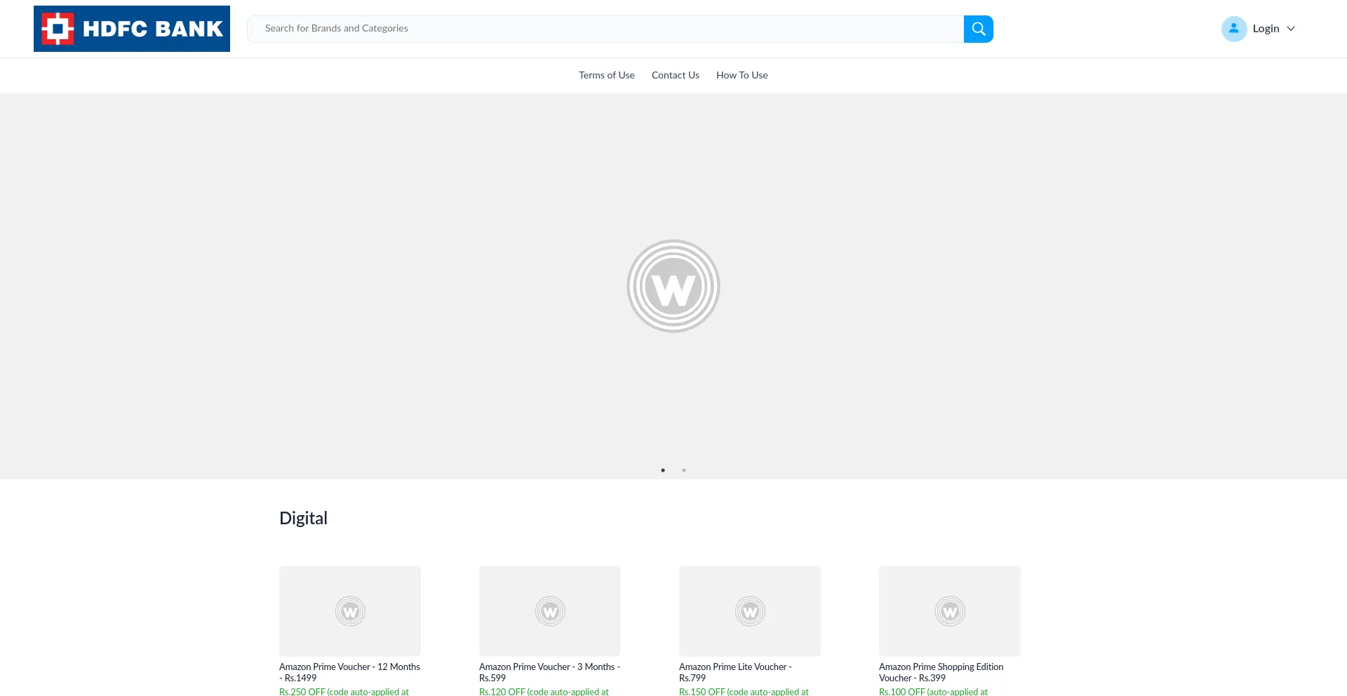 Website screenshot of Hdfcrewards.woohoo.in