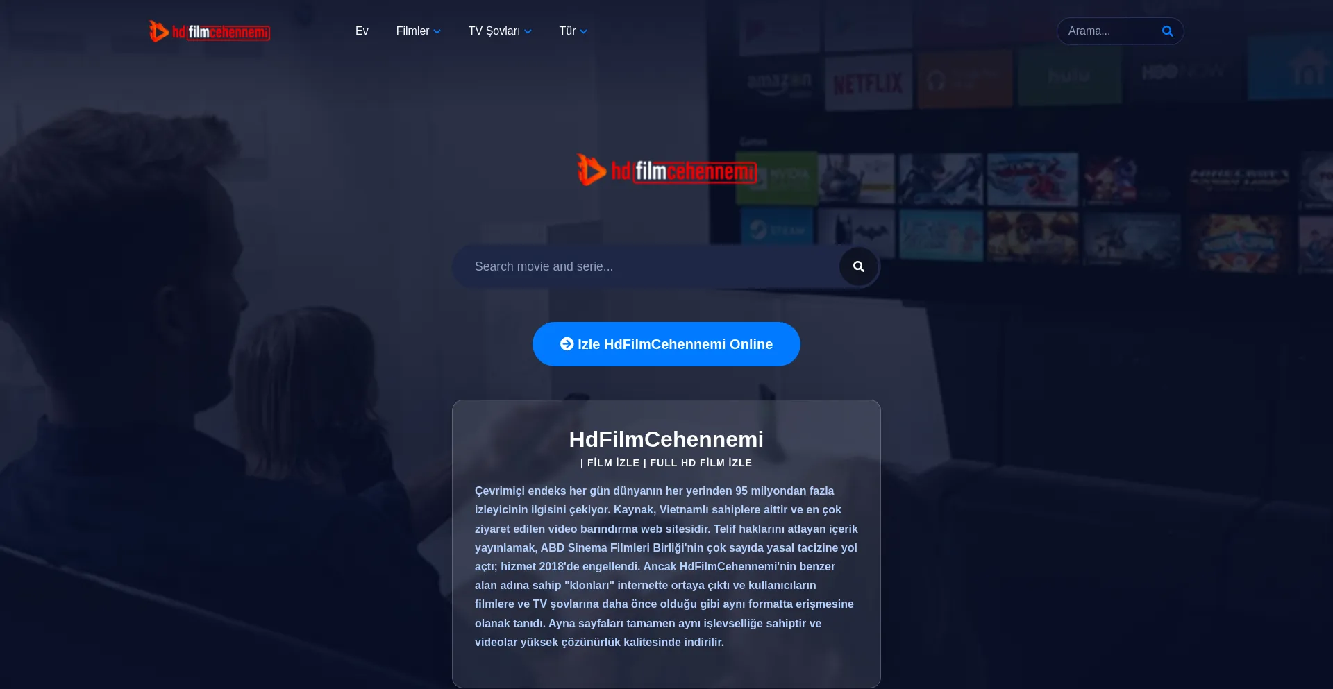 Website screenshot of Hdfilmcehennemi.uno