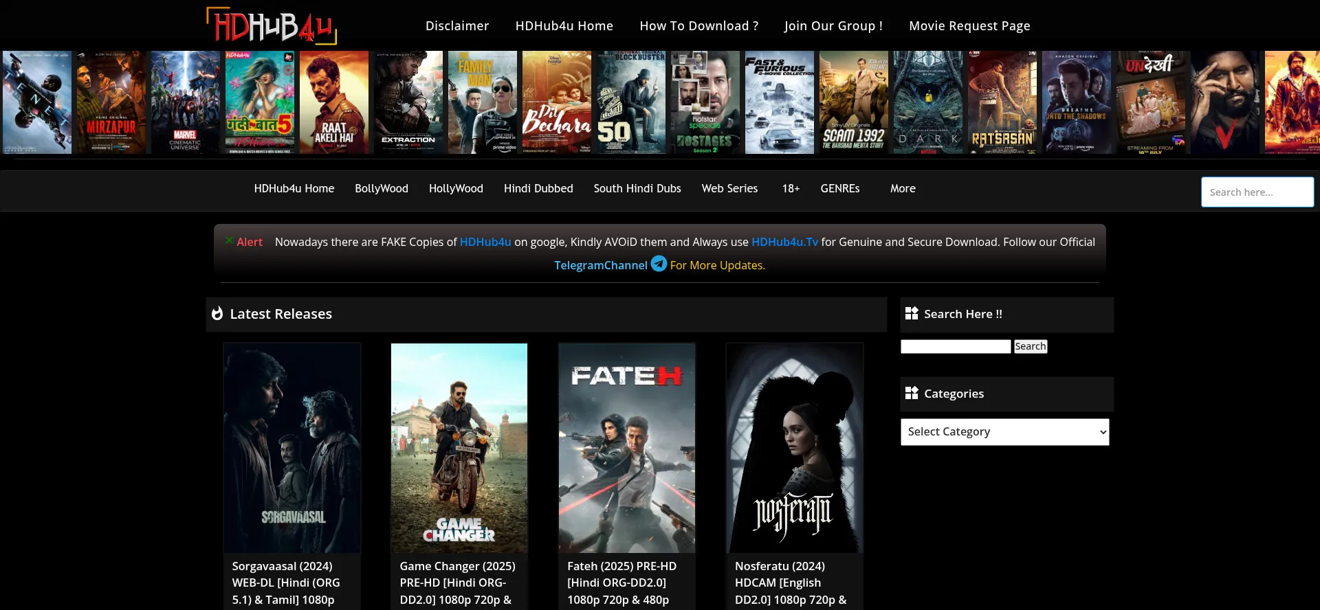 Website screenshot of Hdhub4u.esq