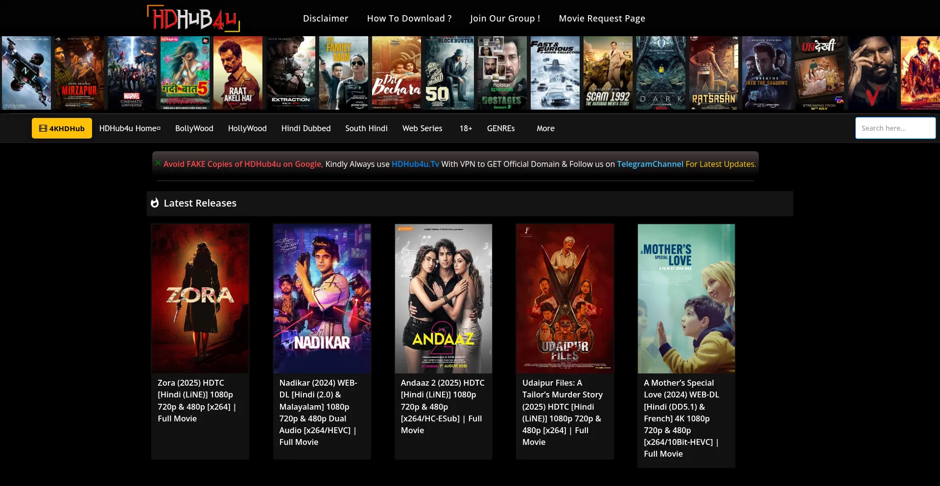 Website screenshot of Hdhub4u.family