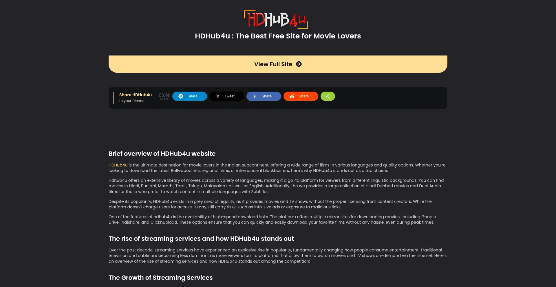 Website screenshot of Hdhub4u.futbol