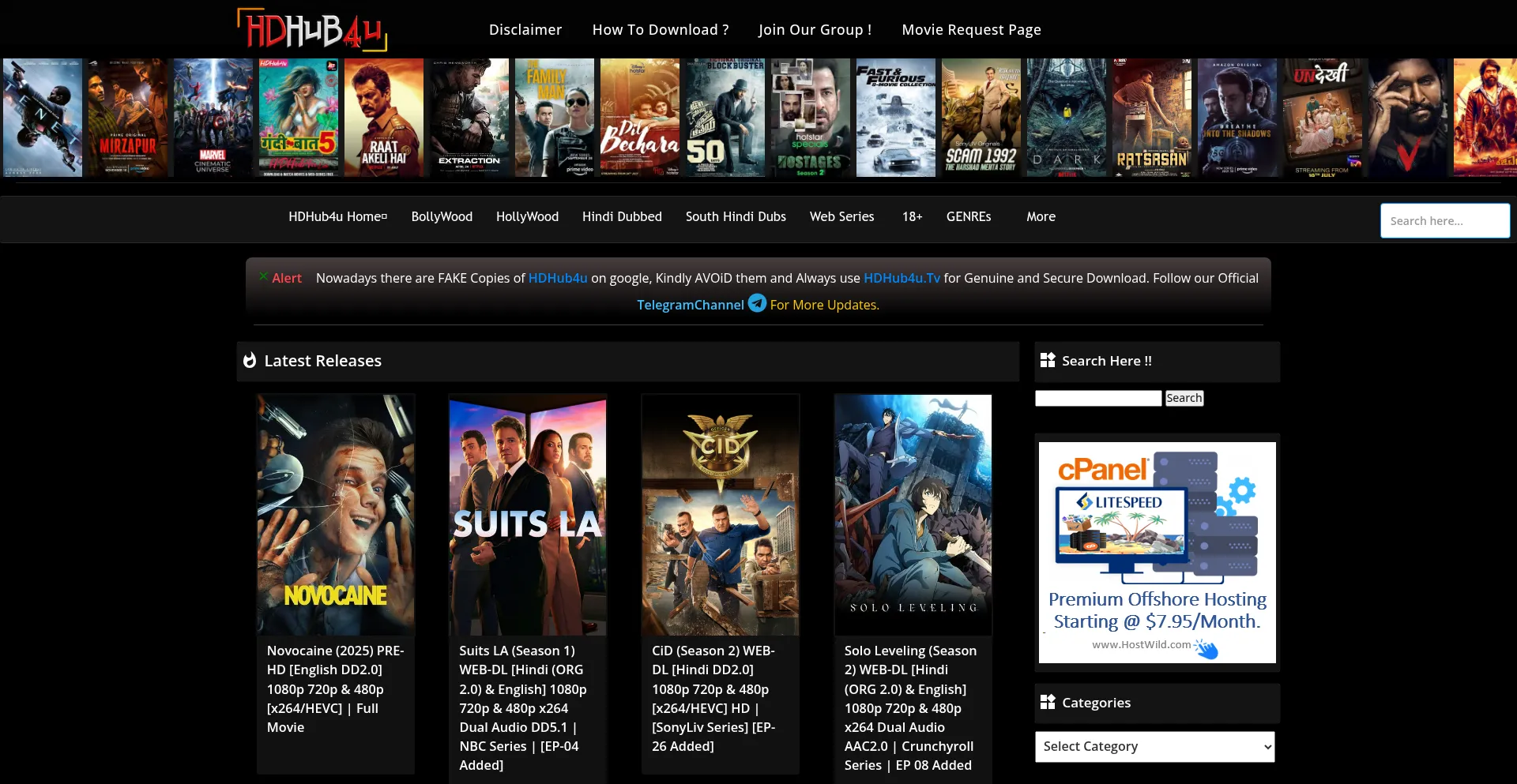 Website screenshot of Hdhub4u.supply