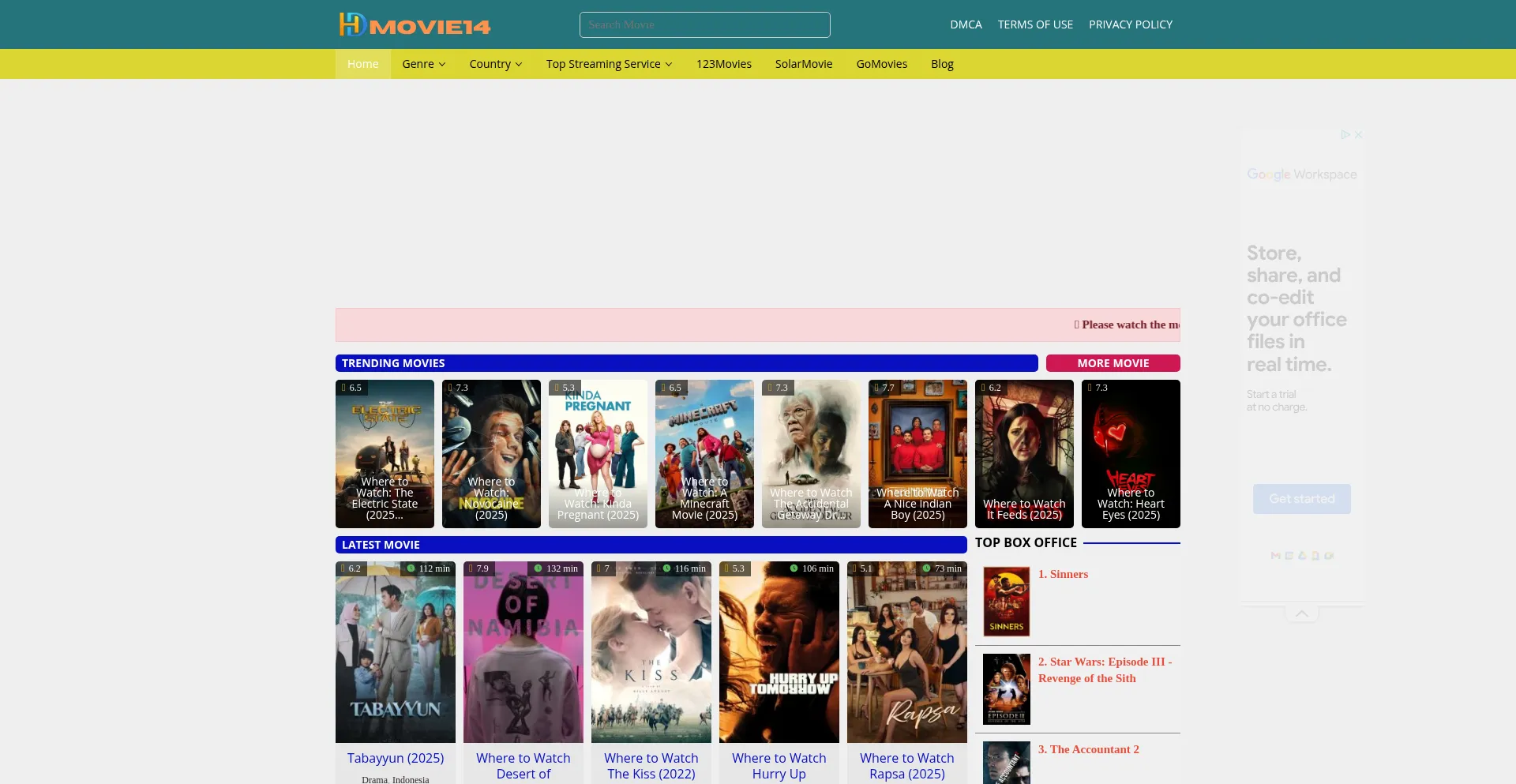 Website screenshot of Hdmovie14.pro