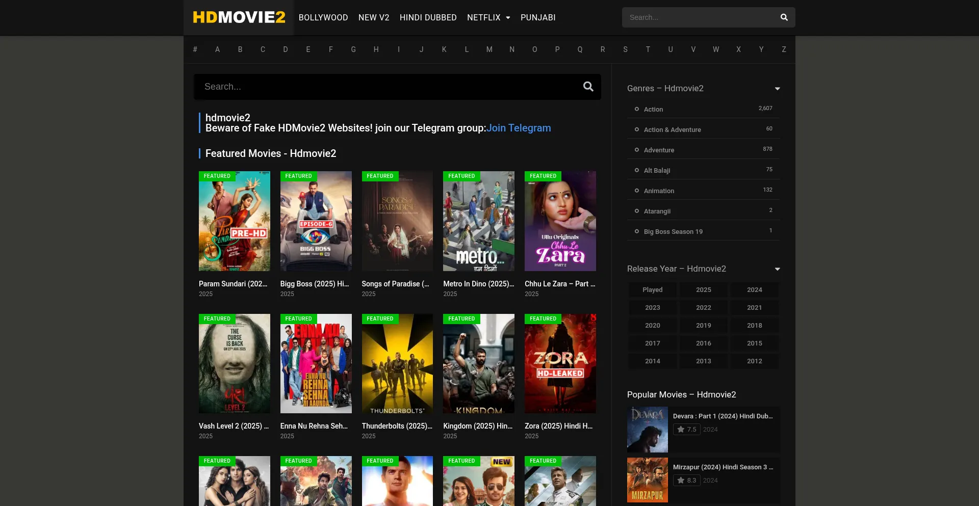 Website screenshot of Hdmovie2.africa